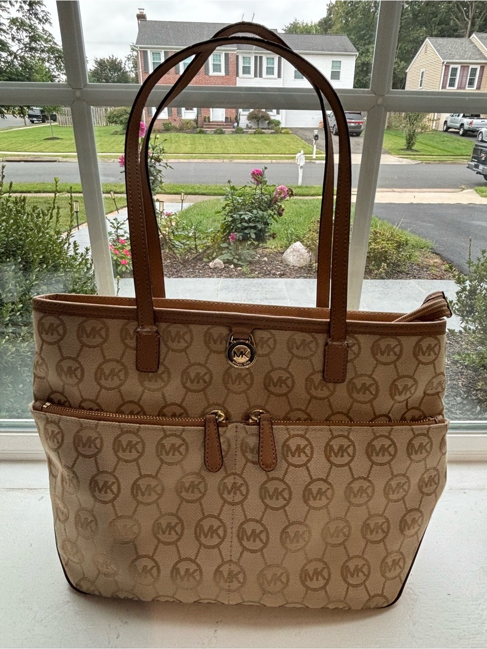 Michael Kors Beige and Tan Signature Logo Tote